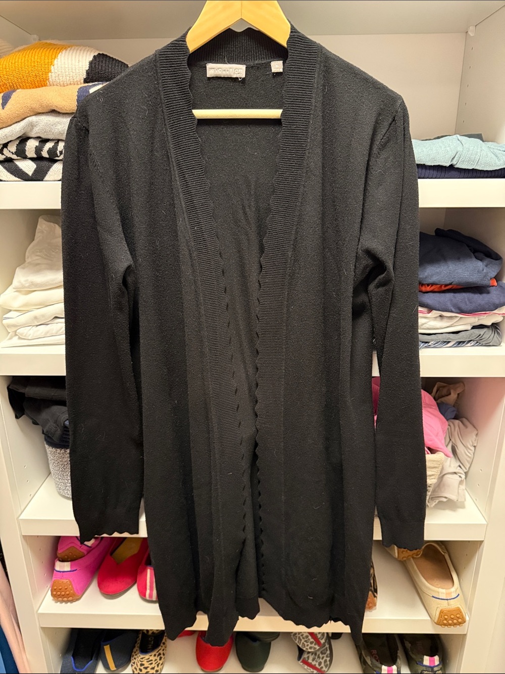 Evolution Black Open-Front Scalloped Edge Women's Cardigan Sweater